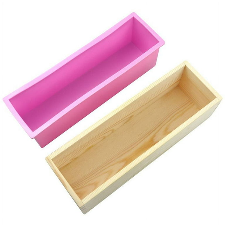 Taicanon Silicone Soap Rectangle Mold Flexible Rectangular Loaf Mold Comes  with Wood Box and Wooden Cover for Toast Making Supplies(Pink) 