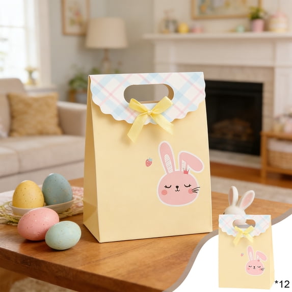 Taicans 12 Pack Easter Gift Bags - 6.3 Inch Paper Bags with Bunny & Egg Design,Cute Party Favor Supplies for Easter,Birthday,Holiday Gift Wrapping