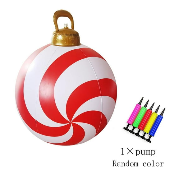 Taicans 24 Inch Giant PVC Candy Inflatable Christmas Decorated Ball Ornaments Outdoor Large Xmas Blow Ball Decorations for Christmas Themed Party Ornaments