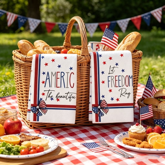 Taicans 2Pcs 4th of July Kitchen Towels,American Patriotic Decorative Dish Towels,Let Freedom Ring America The Beautiful Absorbent Hand Towels for Home,Bathroom,Independence Day Decor,23.6x15.8in