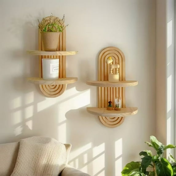 Taicans 2Pcs Wooden Arched Wall Shelf - Boho Wall Shelf Floating Shelves Book Display Rainbow Shelf for Home Bedroom Living Room Nursery office