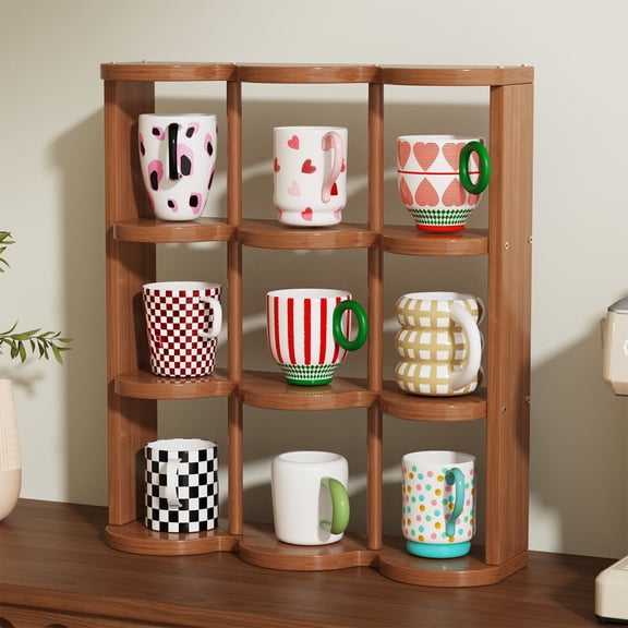 Taicans 3-Tier Wooden Coffee Mug Holder - Cup Display Rack Organizer for Coffee Bar,Kitchen Counter,office - Sturdy Rustic Cup Station for Tea Cups & Mugs (Natural Wood Finish)
