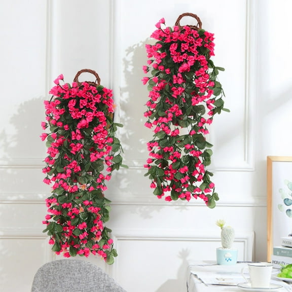 Taicans 35.4Inch Artificial Fake Hanging Flowers Plants with Basket for Summer Outdoor Decoration,Faux Silk Orchid in Planter UV Resistant Look Real for Home Porch Yard Patio Balcony Decor