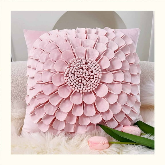 Taicans 3D Flower Throw Pillow,3D Sunflower Handmade Throw Pillow Floral Pillow,Soft Velvet Handmade Pillow,Decorative 3D Flower Throw Pillow Home Couch Bed Living Room Decor,18x18 Inch Pink