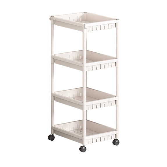 Taicans 4-Tier Movable Storage Rack with Wheels,Plastic Storage Organizer with Hooks,Large Capacity Open Shelf for Living Room Bedroom Kitchen Bathroom,Space Saving Utility Rack