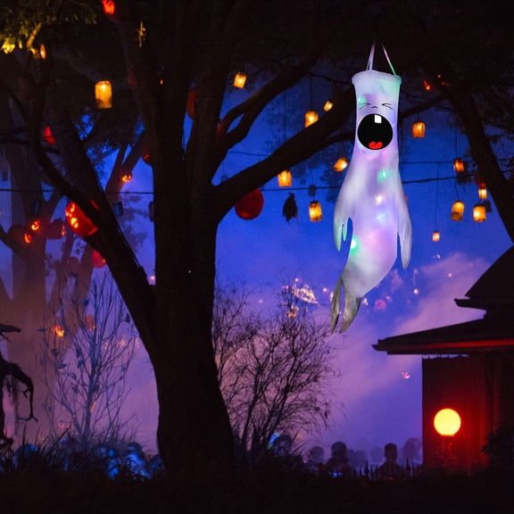 Taicans 43Inch Halloween Ghost Windsocks Hanging Decorations - Scary Light Up Ghost Wind Socks,Waterproof,Halloween Hanging Ghost Decorations for Home Yard Outdoor Decor,1Pcs