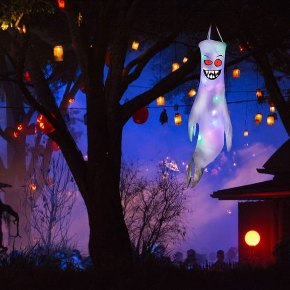 Taicans 43Inch Halloween Ghost Windsocks Hanging Decorations - Scary Light Up Ghost Wind Socks,Waterproof,Halloween Hanging Ghost Decorations for Home Yard Outdoor Decor,1Pcs