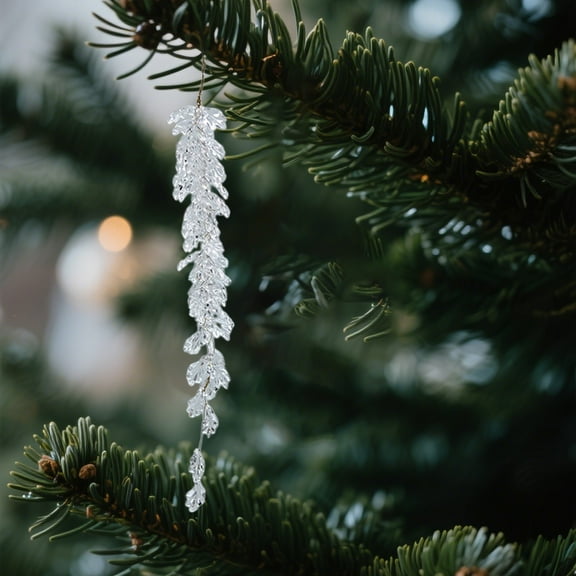 Taicans 4Pcs Christmas Icicle Ornaments for Christmas Tree Decorations,3.15in Hanging Acrylic Crystal Christmas Ornaments Clear Plastic Icicles for Christmas Tree,Winter Wonderland Decorations