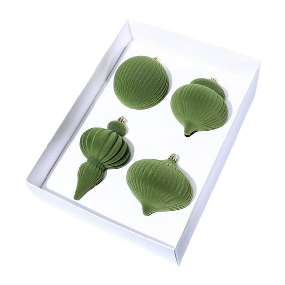 Taicans 4Pcs Green Velvet Christmas Balls Bulk Velvet Christmas Ornaments Handmade Tree Ball Ornaments Xmas Plastic Balls Decorative for Tree,Holiday Home Party,Festive Gift Stocking Stuffers
