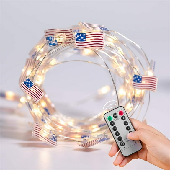 Taicans 4th of July Decorations String Lights,American Flag String Lights with 30 LED 10FT Flag Patriotic Lights,8 Mode Timer & Remote Battery Operated for Independence Day Memorial Decor