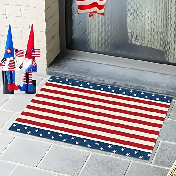 Taicans 4th of July Door Mat,American Flag Star Indoor Outdoor Non-Slip Patriotic Summer Doormat,Red Blue White Independence Day Star Stripe Floor Layering Doormats 31.5 x 19.6 In A