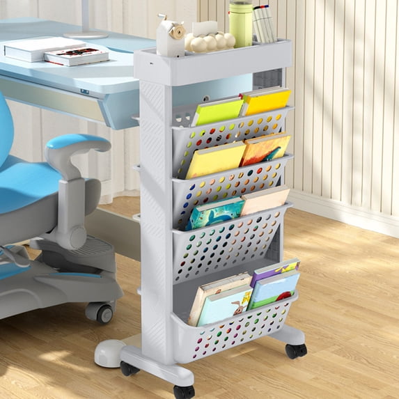 Taicans 5 Tier Trolley Rolling Book Cart Mobile Bookshelf,Multi-Functional Movable Storage Book Shelves,Slide Out Storage Organizer Narrow Mobile Shelving Unit for office,Dorm,Classroom,Nursery B