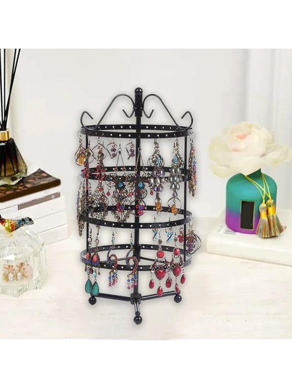 6 Tier Rotating Earring Holder Organizer,Adjustable Plastic Dangle Display Stands Tree with 120 Grooves,Large Hoop Storage Rack Tower for Women