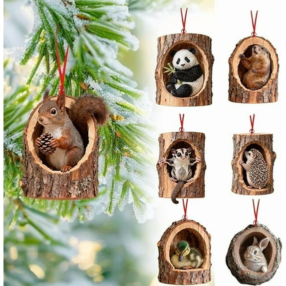 Taicans 6PC forest Animal Christmas Ornaments - Cute 2.4in Acrylic Owl & Raccoon Tree Decorations,Holiday Gift Set with Sturdy String for Tree/Wreath/Wall (Unique Handmade Design)