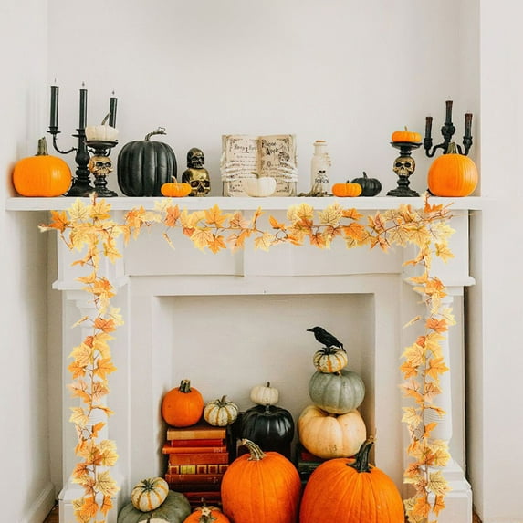 Taicans 6ft Fall Maple Leaf Garland - Artificial Autumn Vines for Halloween Thanksgiving Decor,Durable Plastic Foliage for Indoor Outdoor Party,Harvest Festival,Home,Mantel & Table Centerpiece