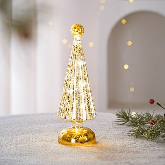Taicans ‌6in Glass Christmas Tree Night Light - Battery Operated LED Tabletop Decor for Home/office,Festive Xmas Centerpiece - Holiday Gift Idea