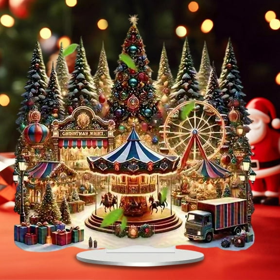 Taicans 7" Christmas Village Ornament - Santa,Snowman & Christmas Tree Scene | Holiday Décor for Tree,Mantel or Tabletop | Snowy Winter Village Display | Perfect Gift for Christmas Lovers