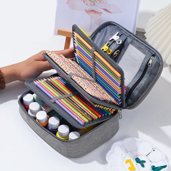 Taicans 72 Slot Zipper Pencil Case with 2 Removable Sleeves,Waterproof Colored Pencil Bag,Multi-Functional Portable Stationery Pouch for office,600D Cloth Pencil Organizer