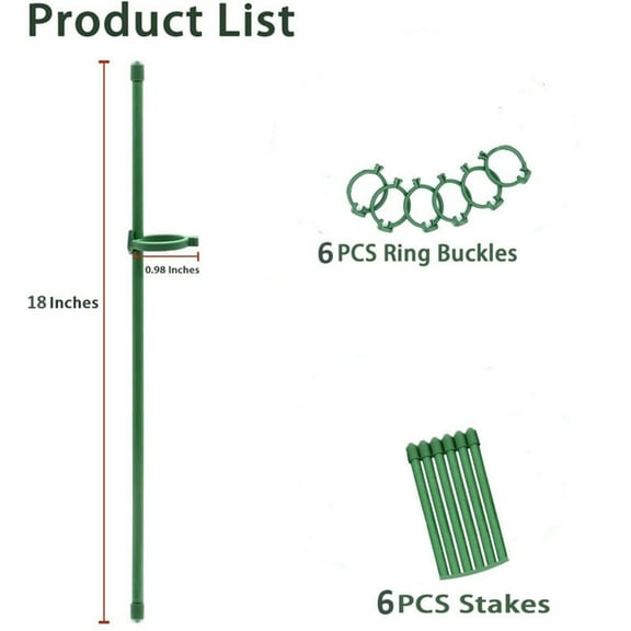Taicans Adjustable Garden Plant Support Stakes 6/12 Packs,16/18 Inch Stackable Anti Falling Pole with Rings for Climbing Roses,Orchids,Vines & Potted Flowers