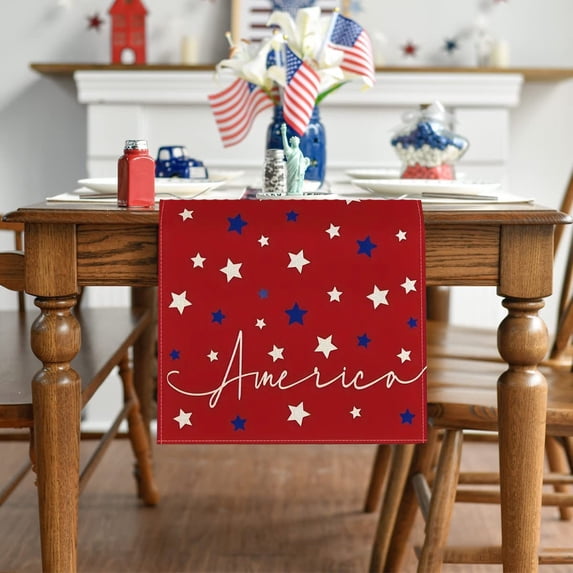 Taicans America Patriotic Table Runner 13x72 Inch,Stars Stripes Table Cover,USA Flag Color Table Linings for 4th of July,Memorial Day,Independence Day Party Kitchen Dining Decor