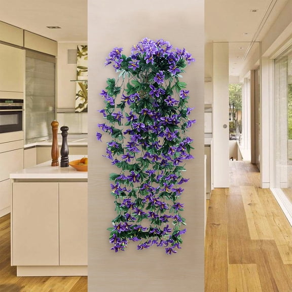 Taicans Artificial Hanging Vine with Vibrant Purple Lilies,Fake Trailing Ivy Plant for Wall/Ceiling Decor,Lifelike Faux Floral Garland for Home/Wedding/Party,UV-Resistant & Low Maintenance (1 Pc)