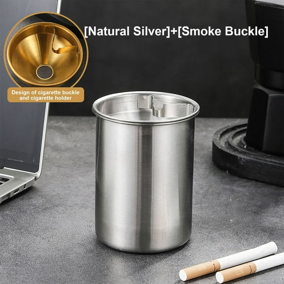 Taicans Ashtrays,Stainless Steel Smokeless Odorless Windproof Ashtrays,Ashtray with Lid for Cigarette,Detachable Smokeless for Car Cup Holder,Ashtrays for Home Outside office Indoor Silver