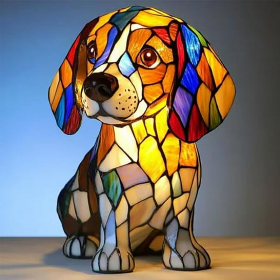 Taicans Beagle Lamp,Retro Stained Resin Tabletop Night Light,Dog Series Art Night Light,Dog Series Art Night Light,Dog Lamp Stained Glass,3D Cute Pet LED Table Lamps,Gift for Lovers