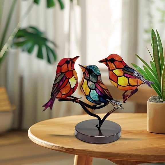 Taicans Bird Decorations for The Home,Stained Birds On Branch,Colorful Bird Tabletop Decoration Metal Artware,Vintage Home Decor Centerpiece,Desktop Ornaments Double,Sculpture Table Art C