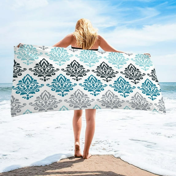 Taicans Boho Beach Towel,Microfiber Quick Dry Bath Bohemian Big Towels Lightweight Pool Floral Prints Oversized Towels Sand Free Travel Swimming Decor 29.5x59 in A