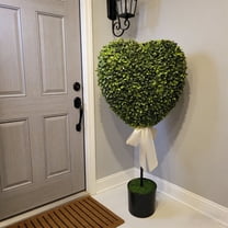 Taicans Boxwood Heart with Bow Topiary,32 Inch Green and White Artificial Boxwood Topiary Tree Valentine's Day Decor,Wedding Centerpieces, Home & Office Decor, Easy Care Fake Plants‌