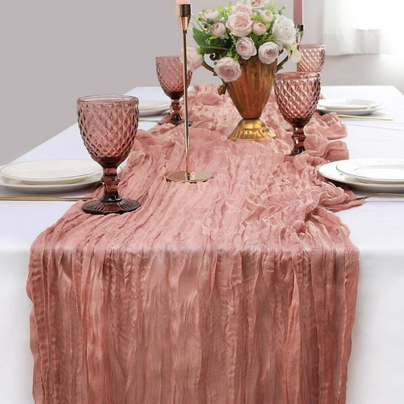 Taicans Cheesecloth Table Runners,35x118 Inch Gauze Boho Cheese Cloth Table Runner for Wedding,Bridal Shower,Rustic Sheer Runner for Fall Thanksgiving Christmas Table Decoration Pink