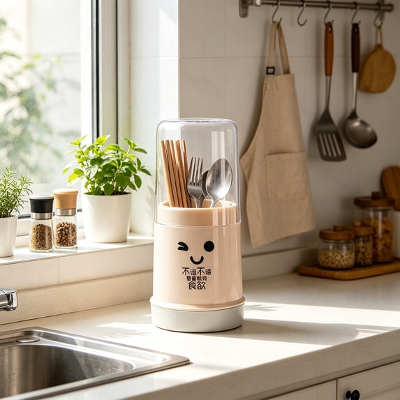 Taicans Chopstick Holder with Lid Drainage Cutlery Storage Rack 9.8"x4.5" Plastic Utensil Caddy for Kitchen Countertop – Dust Proof,Dishwasher Safe