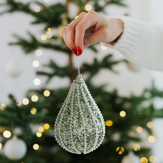Taicans Christmas Ball Glitter Mint Green Christmas Ornament - 1Pc Unique Designs (Leaf/TearDrop/Pearl/Glitter Balls) for All Tree,Holiday Party Home Wedding Decor,Reusable Xmas Tree Hanging Ornament