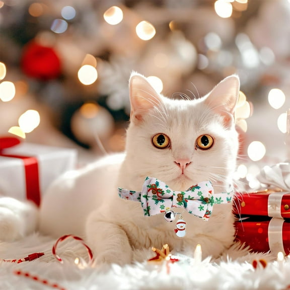 Taicans Christmas Cat Collar - Festive Bow & Bells Design,Adjustable 7.8-10.5in Breakaway Safety Collar with Detachable Santa & Tree Charms,Perfect Holiday Gift for Cats - Safe,Comfortable & Adorable