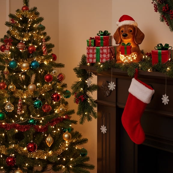 Taicans Christmas Dachshund Star LED Night Light - Cute Animal-shaped Battery Operated Nursery Lamp,Warm Glow Kids Room Decor,Perfect Gift for Children‌,5inch