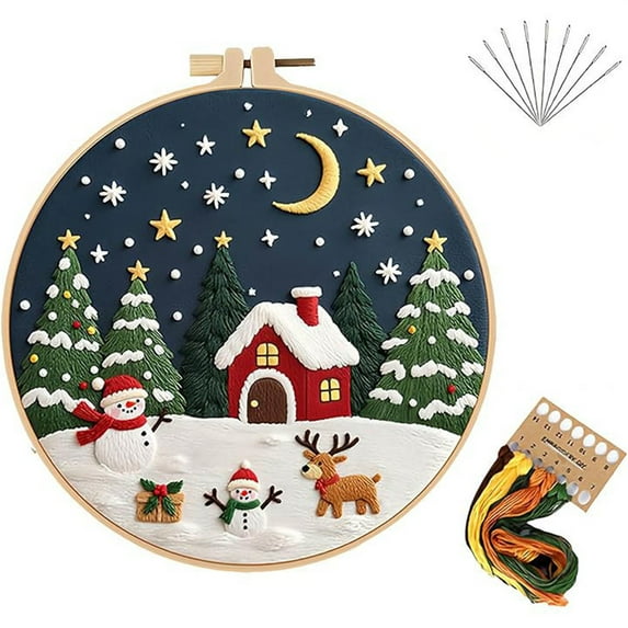 Taicans Christmas Embroidery Kit for Beginners - 7.9in Hoop with European Floral Design,Complete DIY Set Includes Needles,Thread & Step-by-Step Guide,Pre-Printed Fabric & English Instructions