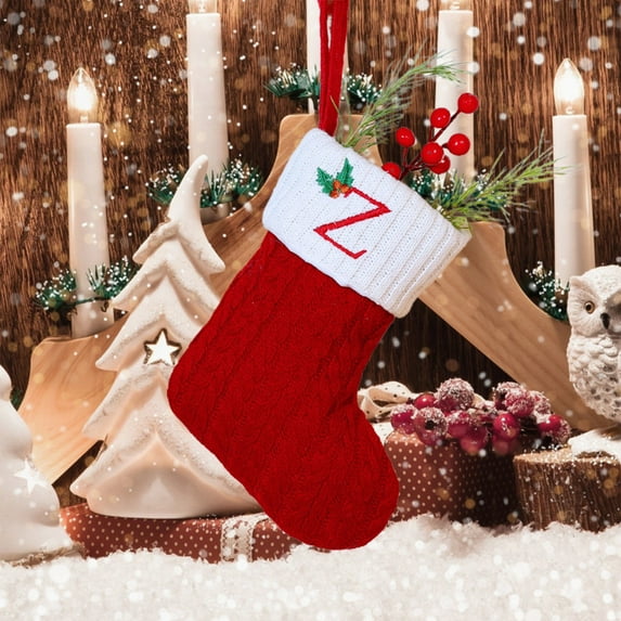 Taicans Christmas Stockings Initial Monogram Embroidered Christmas Mini Red Knitted Stockings Personalized 26 Letters Candy Gift Bag Socks Family Holiday Xmas Party Decorations,8in