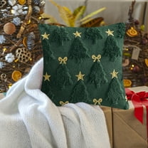 Taicans ‌Christmas Throw Pillow Covers 18x18 Inch,Embroidered Christmas Tree Throw Pillowcase with Bows,Velvet,Soft & Plush,Festive Holiday Decor for Couch,Sofa,Bedroom,Christmas Home Decor