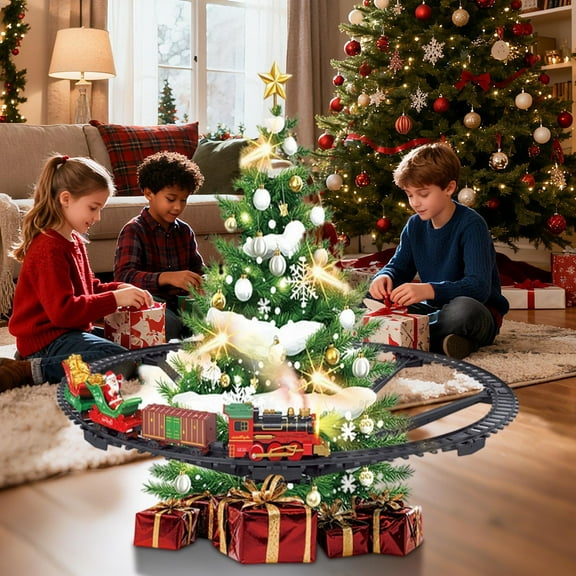 Taicans Christmas Train Set,Battery-Operated Christmas Sweet Tree Plastic Train Set,Electric Train Toys with Water Steam,Sounds&Light,Model Train Set for Under The Xmas Tree,Railway Kit Gifts for Kid