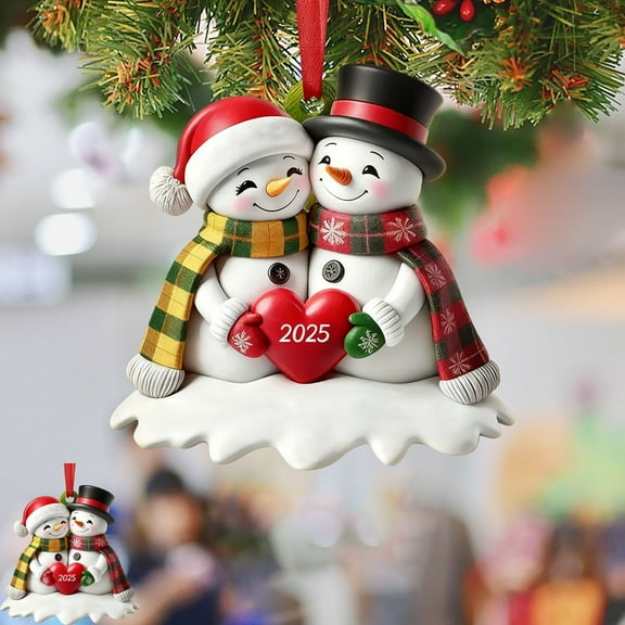 Taicans Christmas Tree Ornament - 2 Snowmen Holding Heart - 3in Acrylic Holiday Decor - Unique Christmas Tree Hanging Ornament - Festive Snowman Decorations for Christmas Tree - Cute Holiday Gift