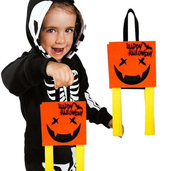 Taicans Classic Halloween Candy Bag for Kids - Felt Trick or Treat Tote with Handle,Multicolor Party Favor Pouch for Boys Girls,Pumpkin Ghost Design Costume Accessory (9.84x9.84in)