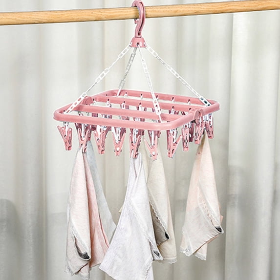 Taicans Clothes Drying Hanger with 32 Clips and Drip Foldable Hanging Rack,Space Saving Closet Storage,No Assembly Hanger for Socks Underwear Pantyhose,Wardrobe Organizer