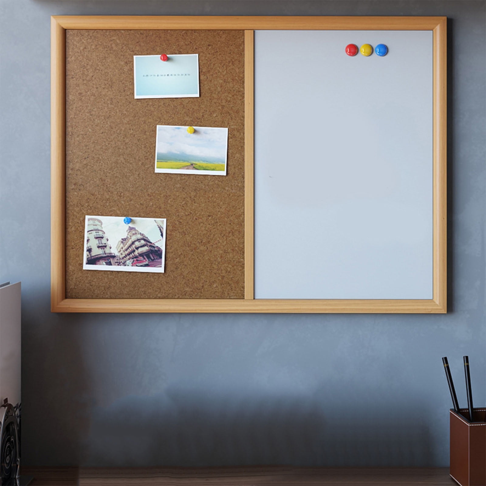 Taicans Cork Board White Board Combo,15.7 x 11.8 In Bulletin Board,Magnetic Dry Erase Board & Corkboard,Notice Pin Board,Memo Board,Vision Board,Bulletin Board,Mounting Hardware & Push Pins Included