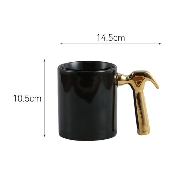 Taicans Creative Hammer Handle Ceramic Mug - Black Ceramic Coffee Tea Cup with Gold Hammer Design,Personalized Gift for Men Women,12 oz,Ergonomic Grip for Home office Kitchen Use,Heat-Resistant