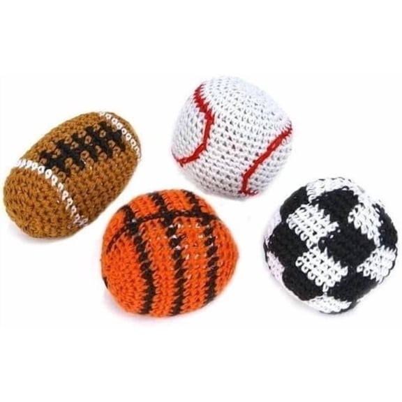 Taicans Crocheted Sports Footbag Kick Sack 4 Pcs,Soft Sand Filled Footbag Sack,Football Basketball Baseball Soccer Ball Style Juggling Balls for Outdoor Indoor Fun Games,Handmade Knit Kick Balls