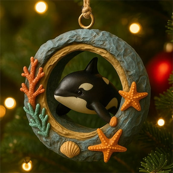 Taicans Cute Acrylic Christmas Tree Ornaments - Ocean Animal Theme - 2D Acrylic Seal,Orca & Dolphin Designs,Coastal Holiday Hanging Decorations for Xmas Trees,Gifts,Home & office Festive Decor