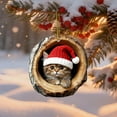 thumbnail image 1 of Taicans Cute Christmas Cat Ornament - 2D Wooden Log Design with Red Santa Hat,Handmade Holiday Decor for Tree & Wreath,Perfect Festive Gift,3in, 1 of 5