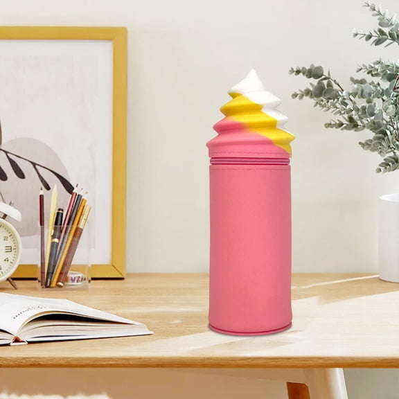 Taicans Cute Ice Cream Silicone Pencil Case Large Capacity,Retractable 2-in-1 Pen Container with Zipper and Suction Cup,Eco Friendly Stationery Storage Bag for office,Washable Desk Organizer