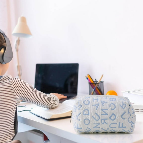 Taicans Cute Letter Print Quilted Pencil Pouch,Portable Travel Makeup Bag,Soft Aesthetic Toiletry Organizer Case for Women,Large Capacity Cosmetic Bag for Travel