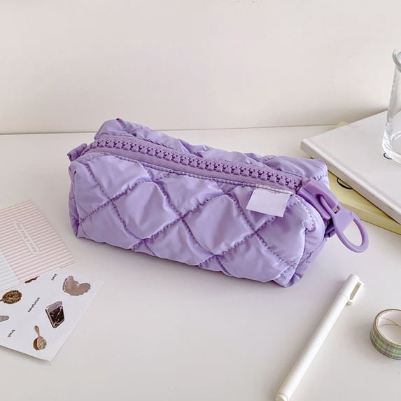 Taicans Cute Quilted Pencil Case,Aesthetic Puffy Pen Pouch with Large Zipper,Portable Stationery Bag for office,Pastel Makeup Cosmetic Bag